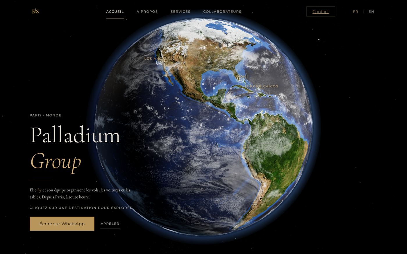 La page d'accueil du site de Palladium Group : un globe terrestre, la nuit